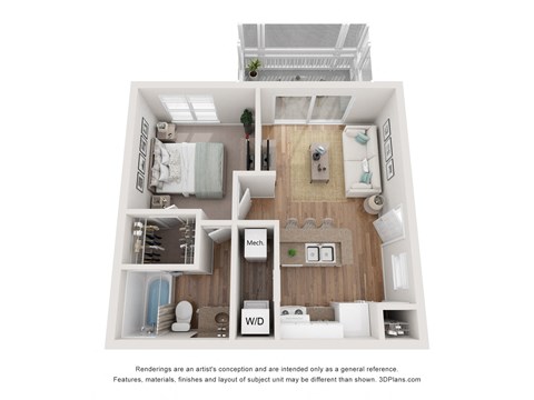 Floor plan for 1 bed, 1 bath, 600 sqft